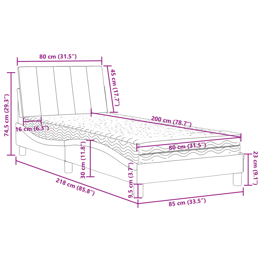 Lit avec matelas Hanko gris foncé 80x200 cm velours - XIOS