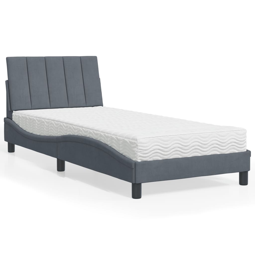 Lit avec matelas Hanko gris foncé 80x200 cm velours - XIOS