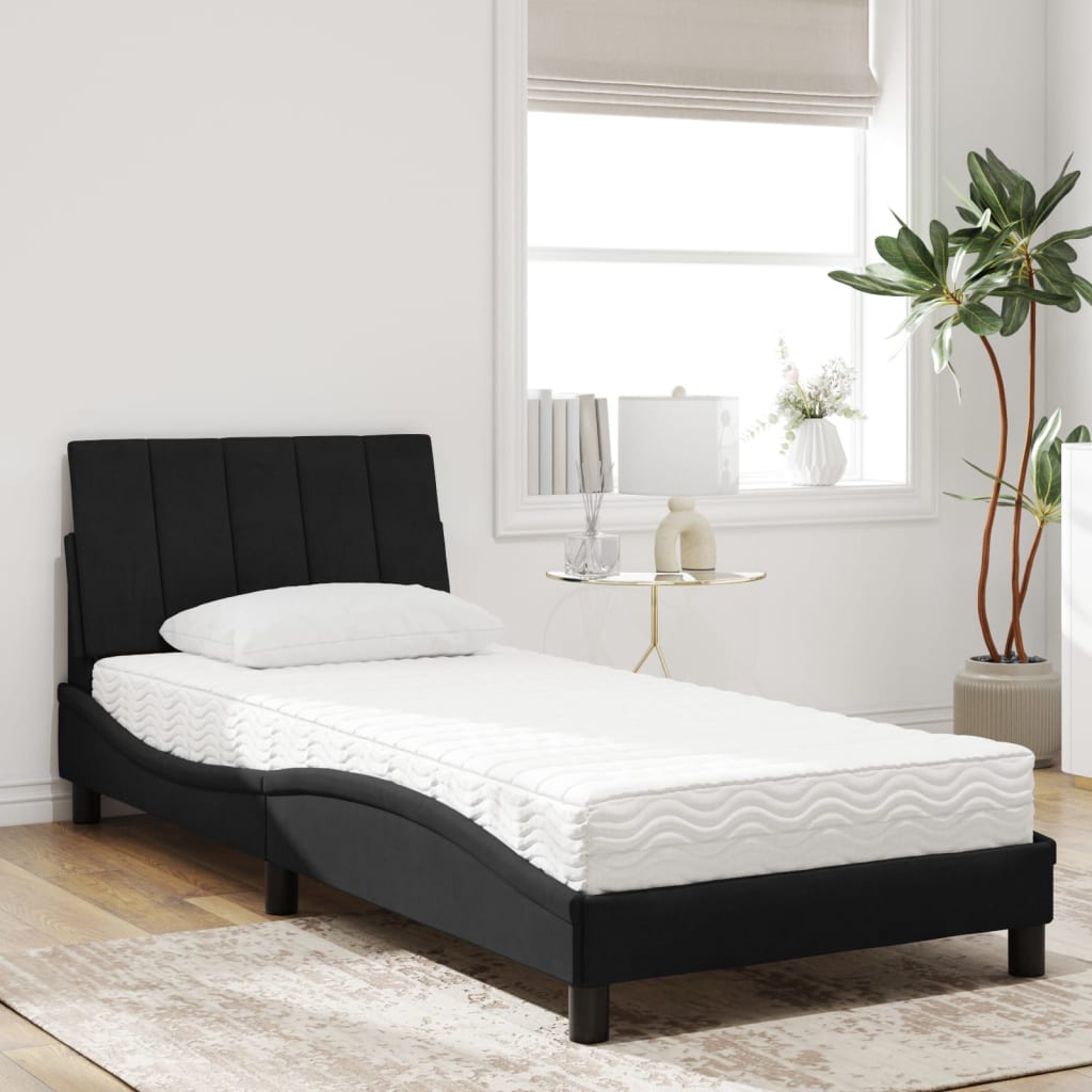 Lit avec matelas Hanko noir 80x200 cm velours - XIOS