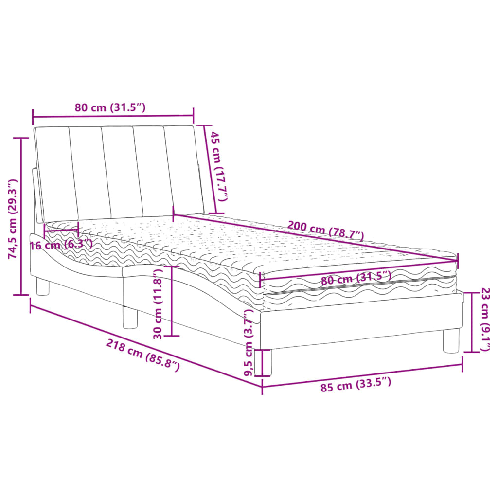 Lit avec matelas Hanko noir 80x200 cm velours - XIOS