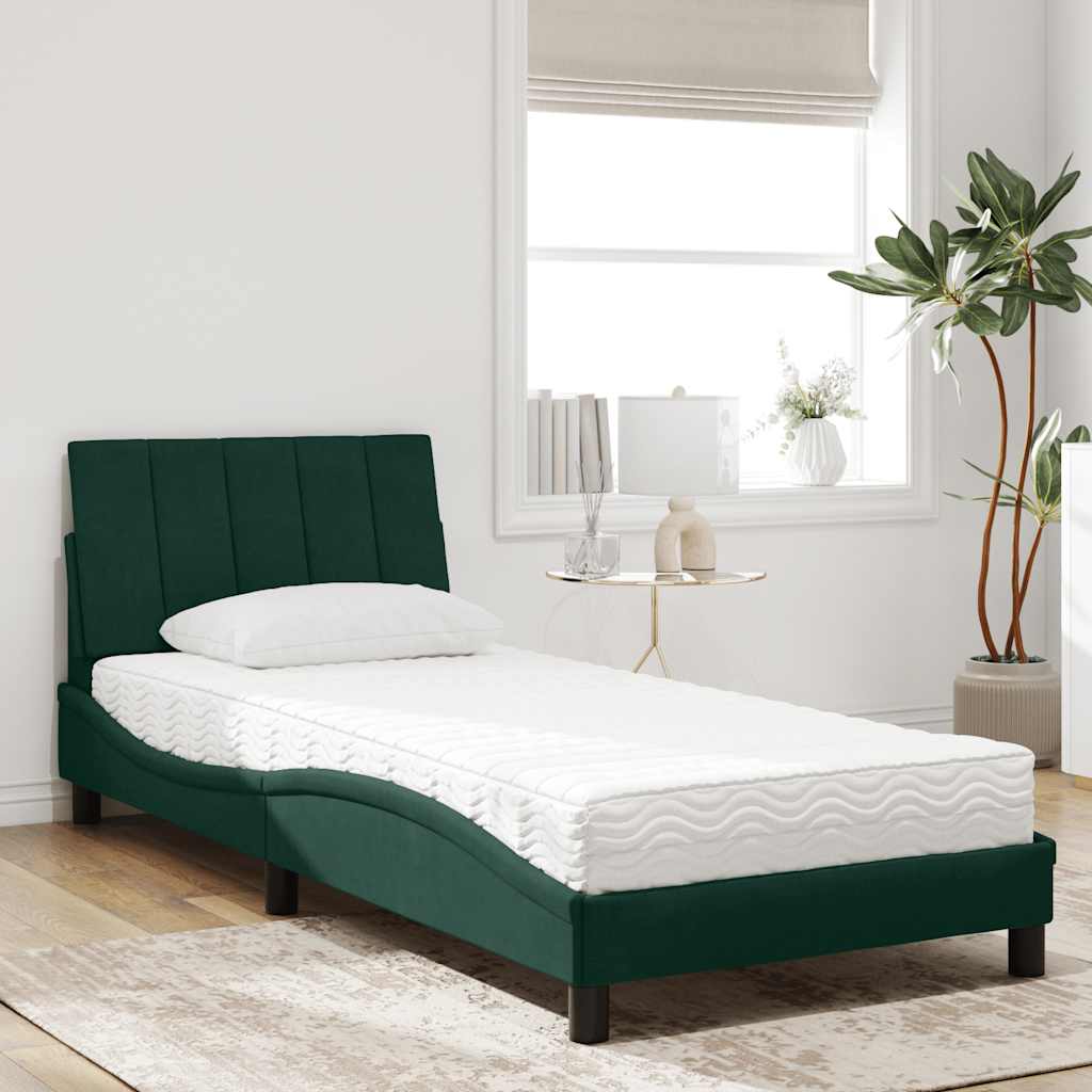 Lit avec matelas Hanko vert foncé 80x200 cm velours - XIOS