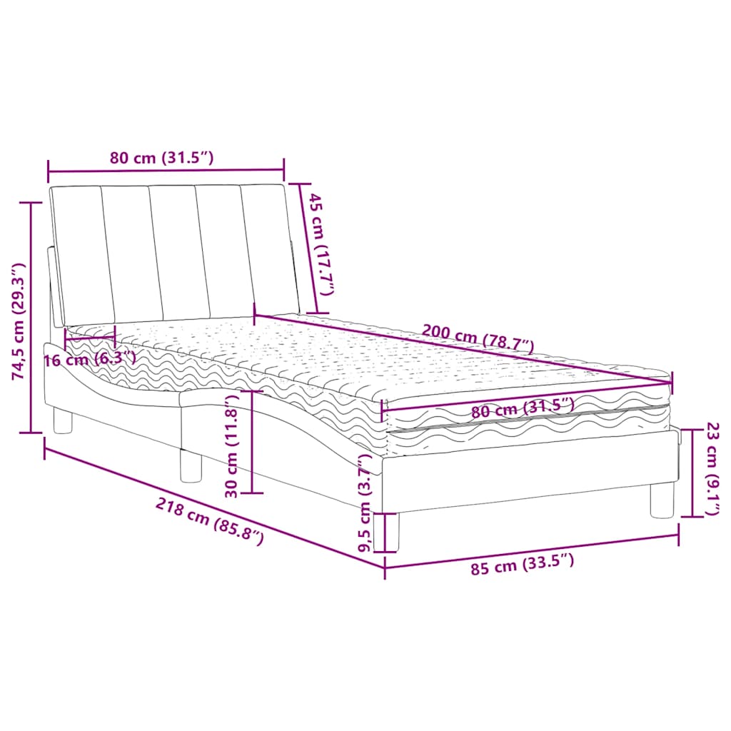 Lit avec matelas Hanko vert foncé 80x200 cm velours - XIOS