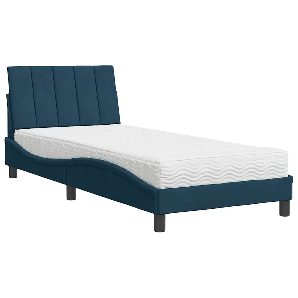 Lit avec matelas Hanko bleu 80x200 cm velours - XIOS