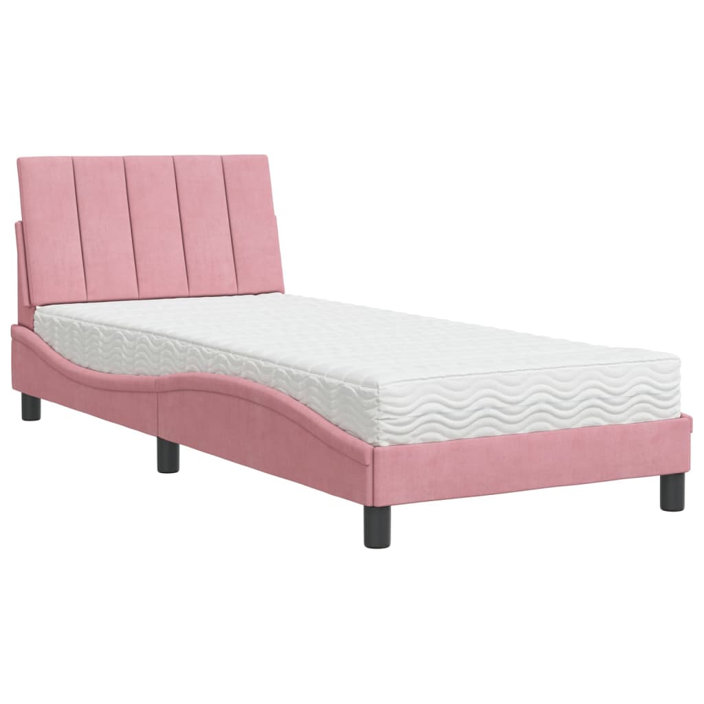 Lit avec matelas Hanko rose 80x200 cm velours - XIOS