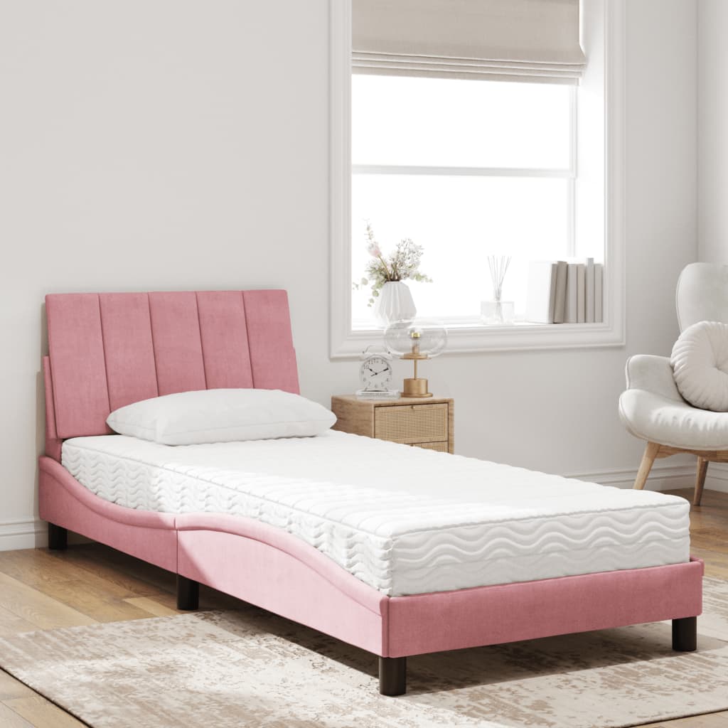 Lit avec matelas Hanko rose 80x200 cm velours - XIOS