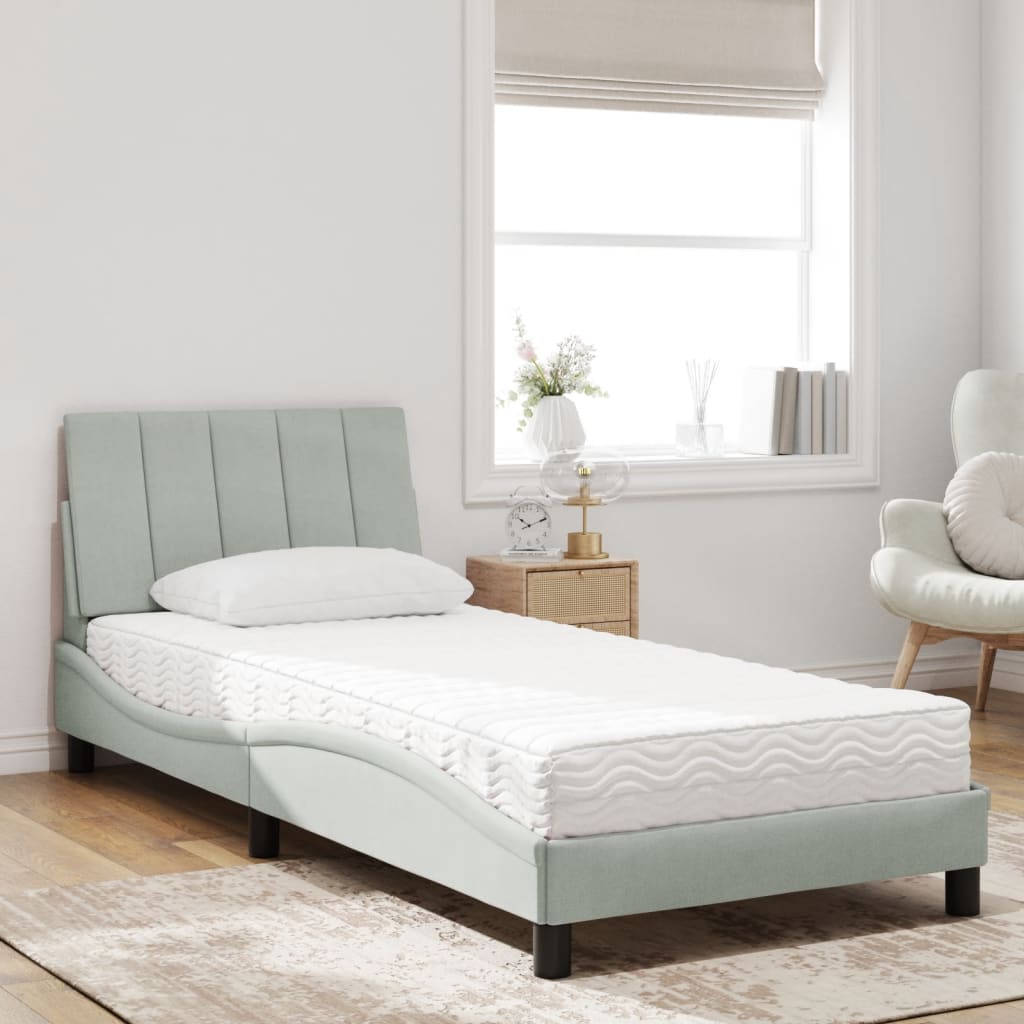 Lit avec matelas Hanko gris clair 90x190 cm velours - XIOS