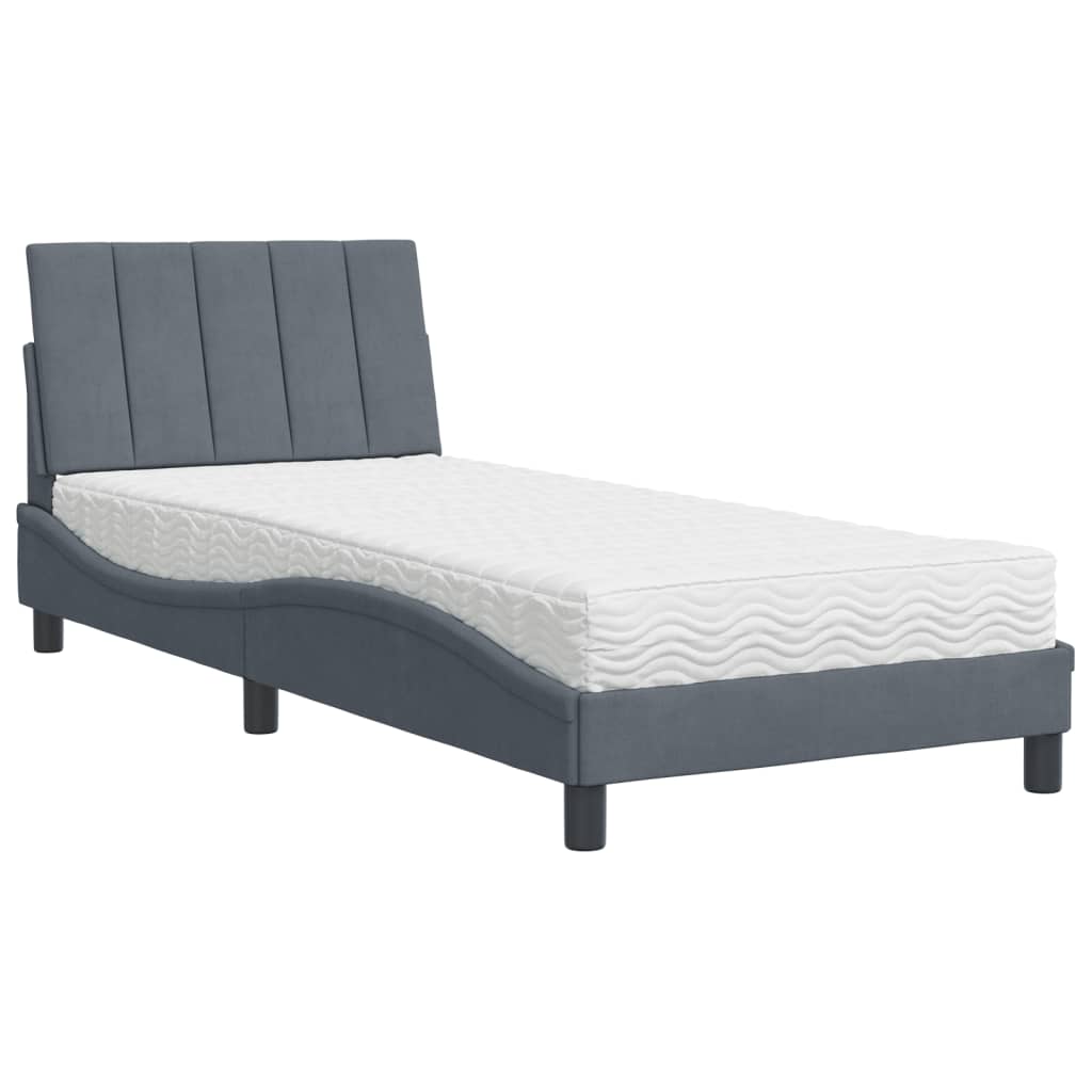 Lit avec matelas Hanko gris foncé 90x190 cm velours - XIOS