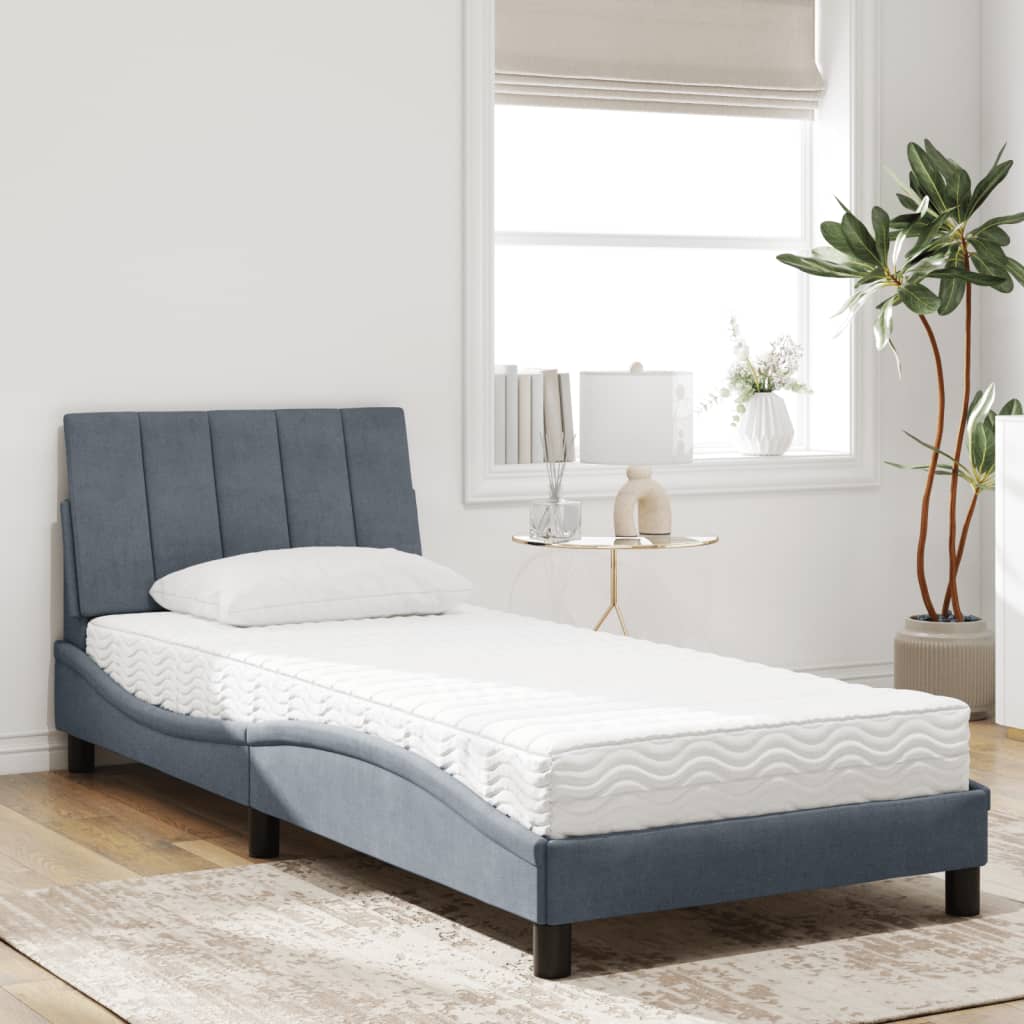 Lit avec matelas Hanko gris foncé 90x190 cm velours - XIOS
