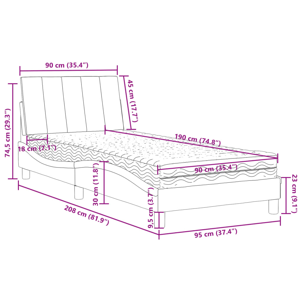 Lit avec matelas Hanko gris foncé 90x190 cm velours - XIOS