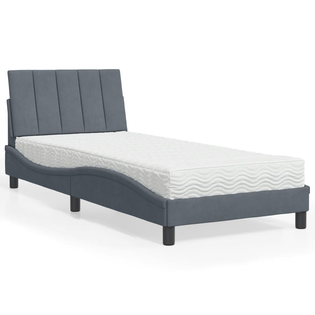 Lit avec matelas Hanko gris foncé 90x190 cm velours - XIOS