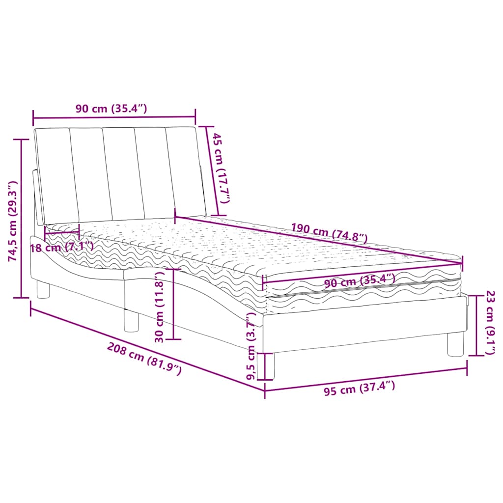 Lit avec matelas Hanko vert foncé 90x190 cm velours - XIOS