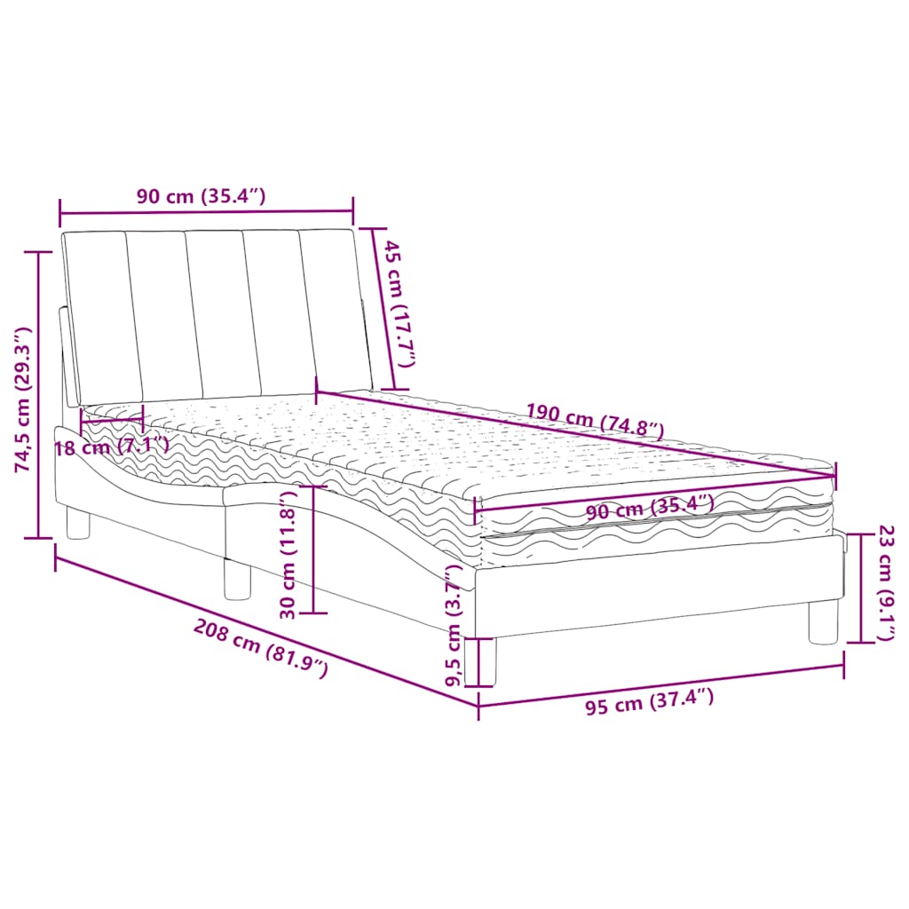 Lit avec matelas Hanko bleu 90x190 cm velours - XIOS