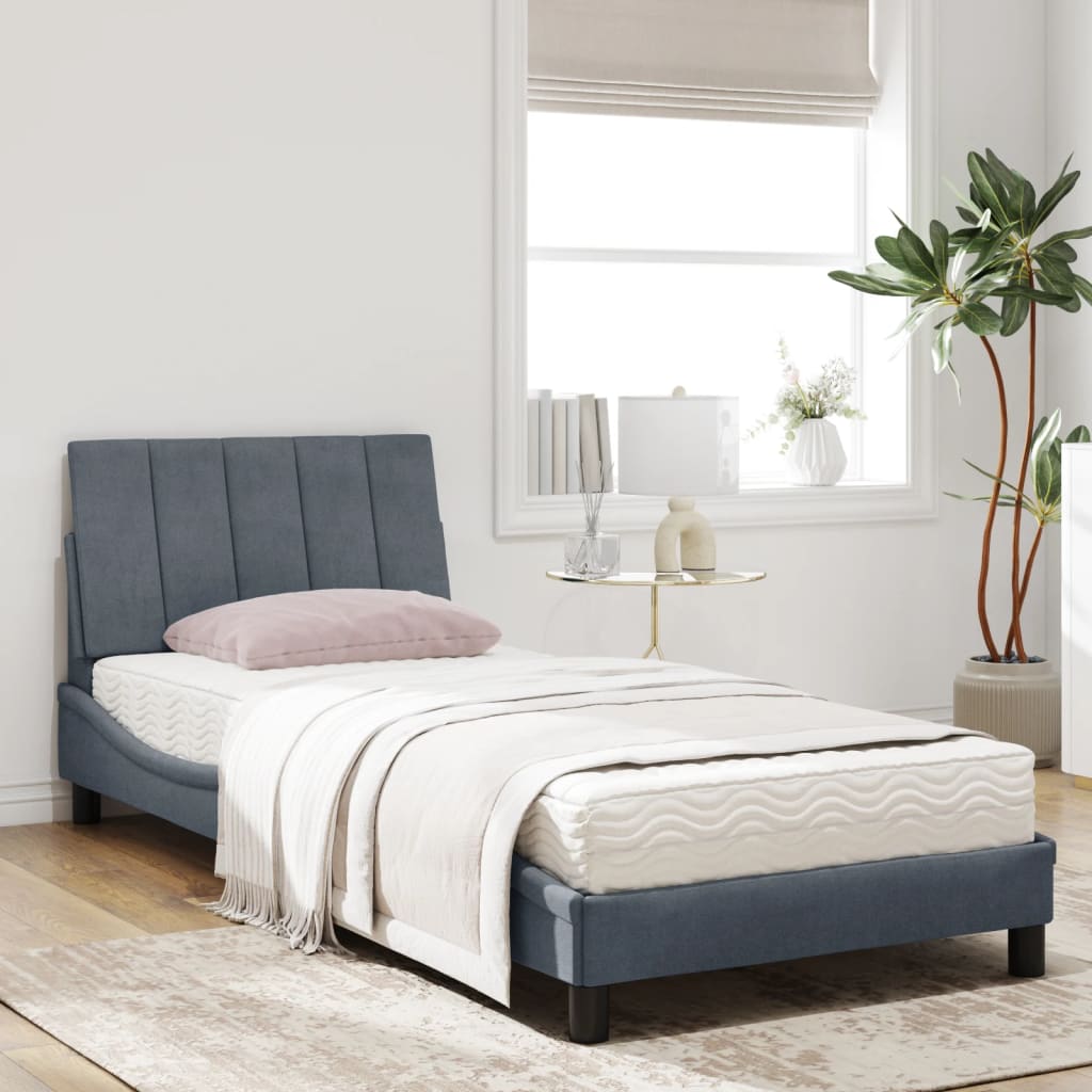 Lit avec matelas Hanko gris foncé 90x200 cm velours - XIOS