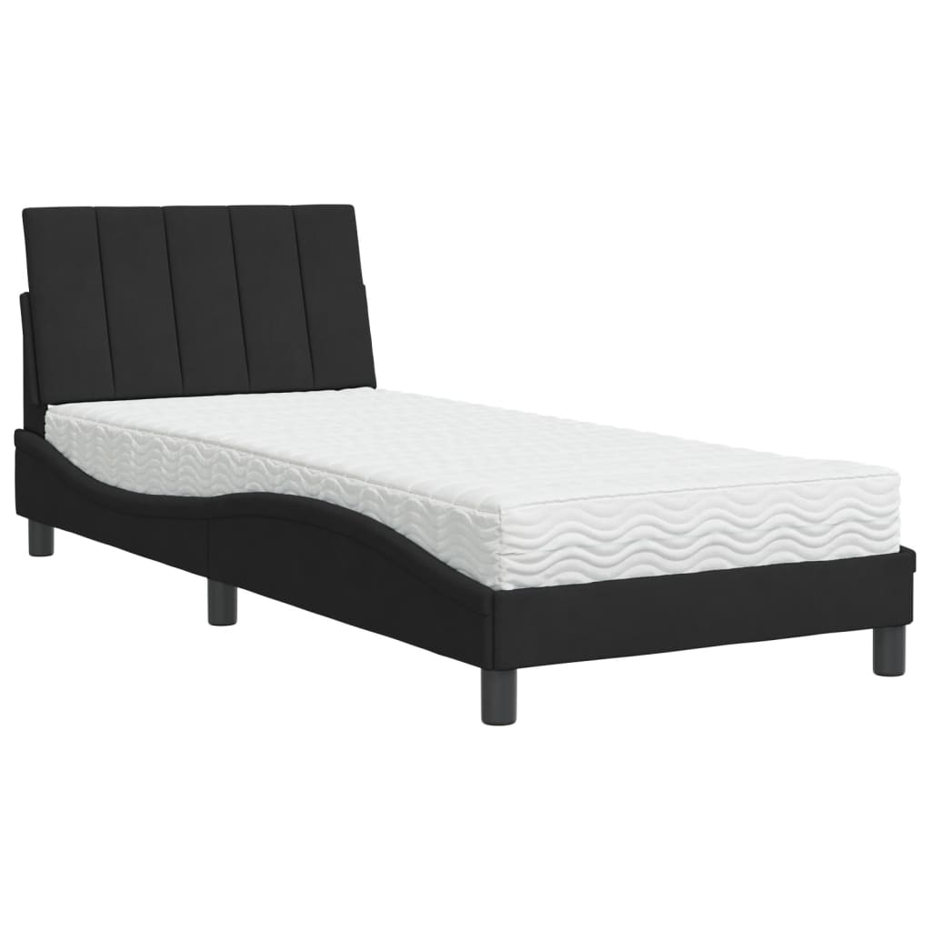 Lit avec matelas noir 90x200 cm velours - XIOS