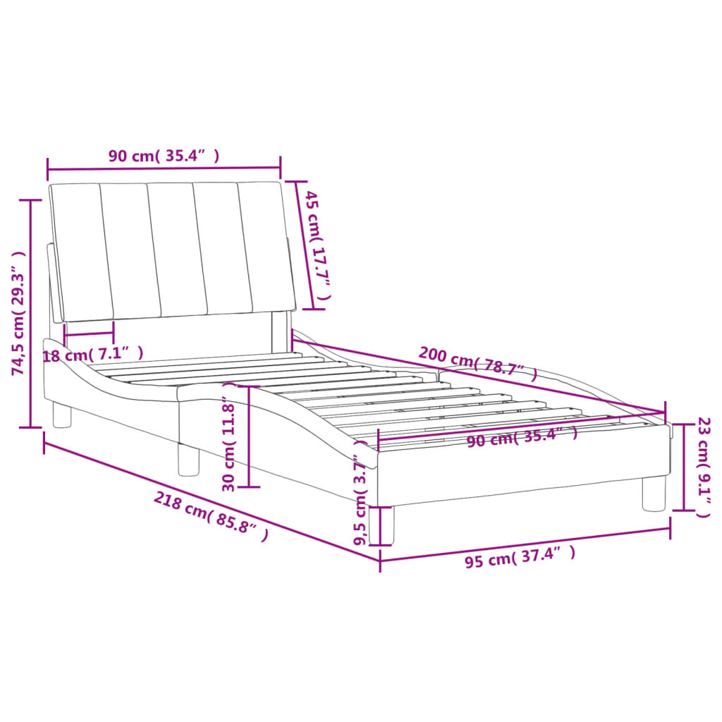 Lit avec matelas noir 90x200 cm velours - XIOS