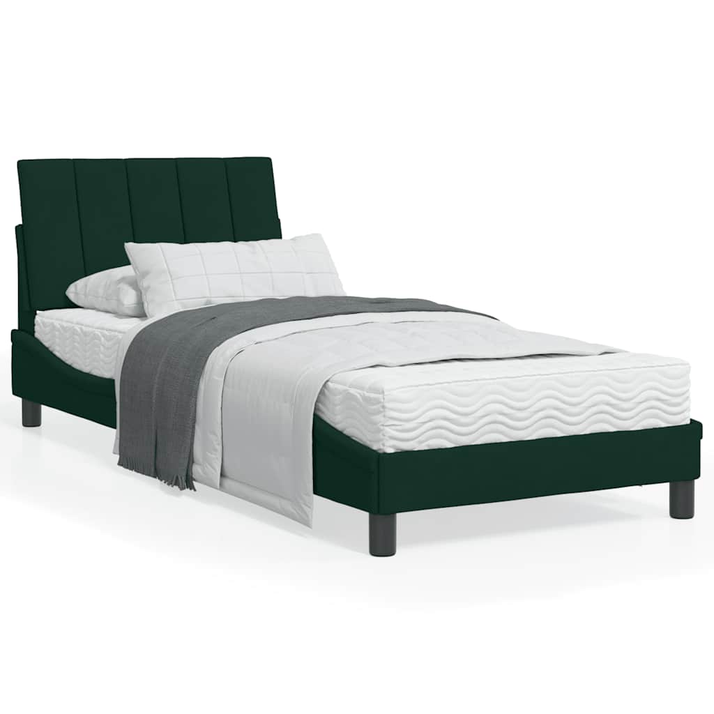 Lit avec matelas Hanko vert foncé 90x200 cm velours - XIOS