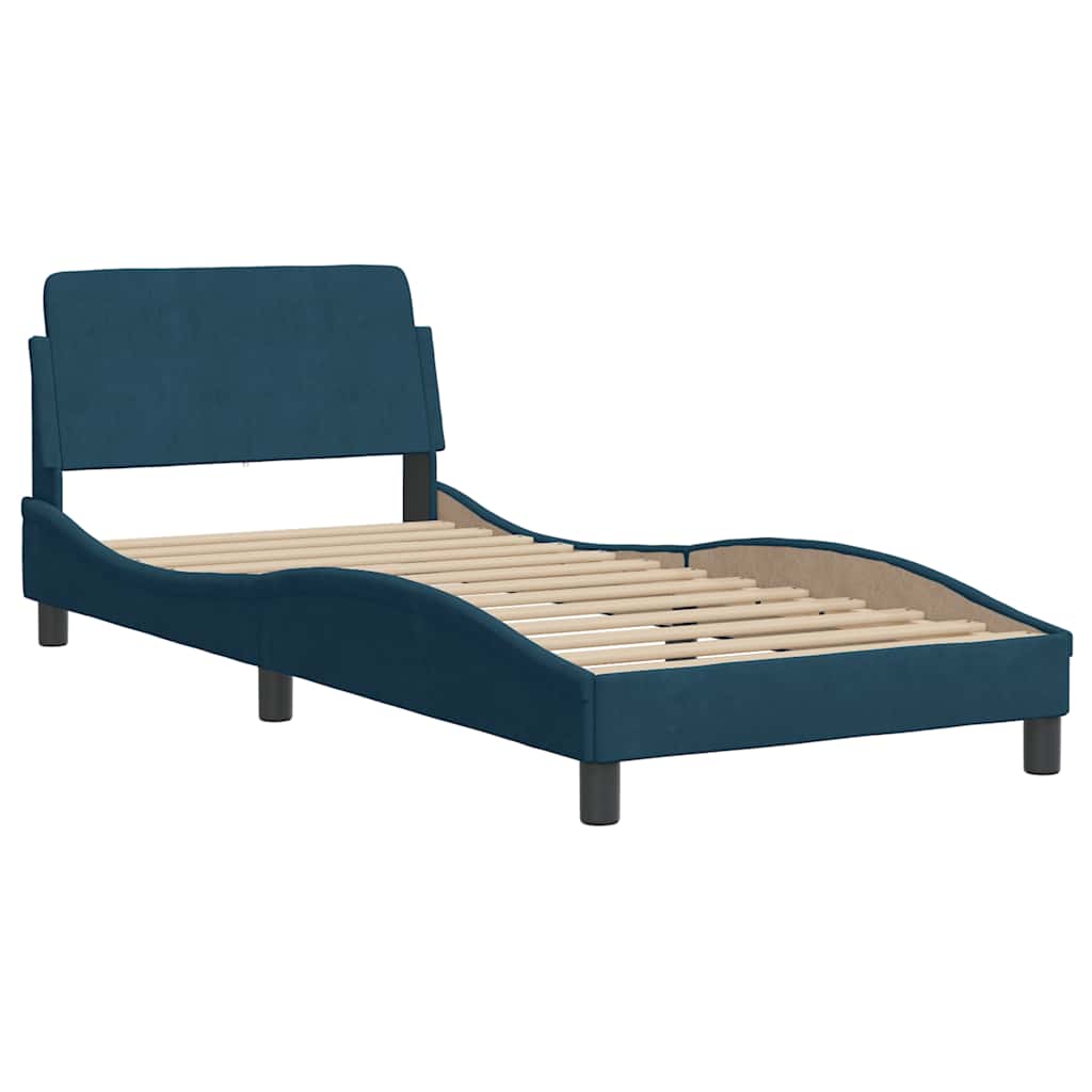 Lit avec matelas Hanko bleu 90x200 cm velours - XIOS