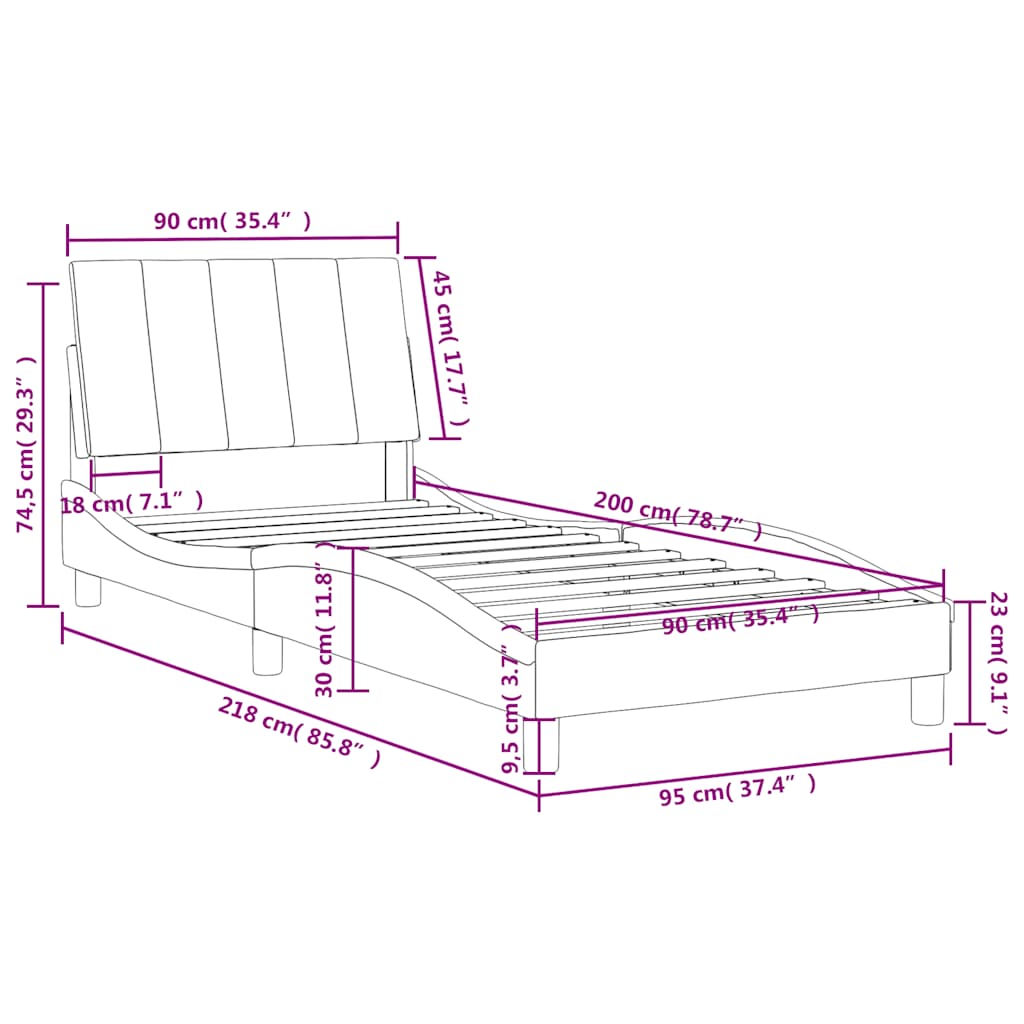 Lit avec matelas Hanko bleu 90x200 cm velours - XIOS