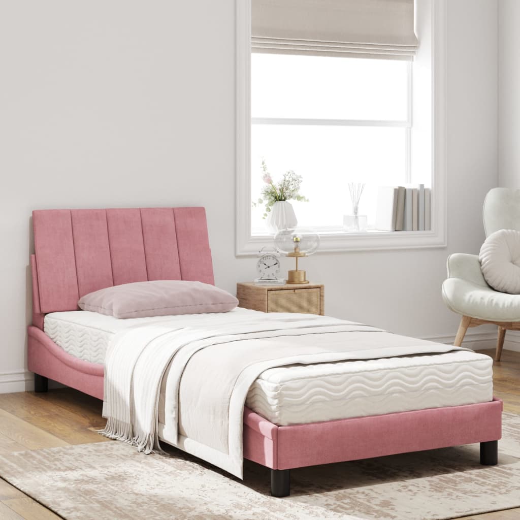 Lit avec matelas Hanko rose 90x200 cm velours - XIOS