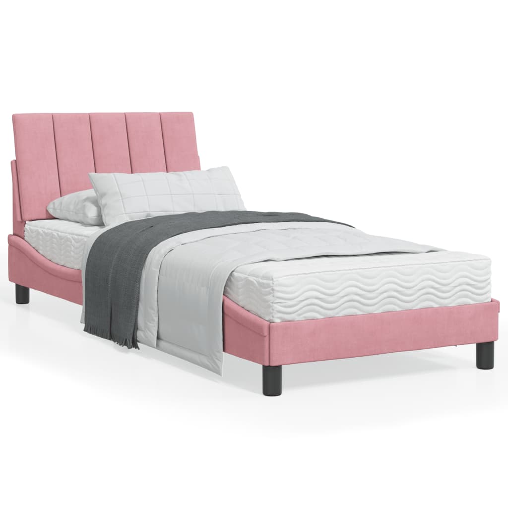 Lit avec matelas Hanko rose 90x200 cm velours - XIOS