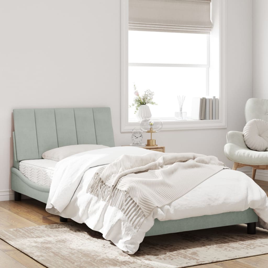 Lit avec matelas Hanko gris clair 100x200 cm velours - XIOS