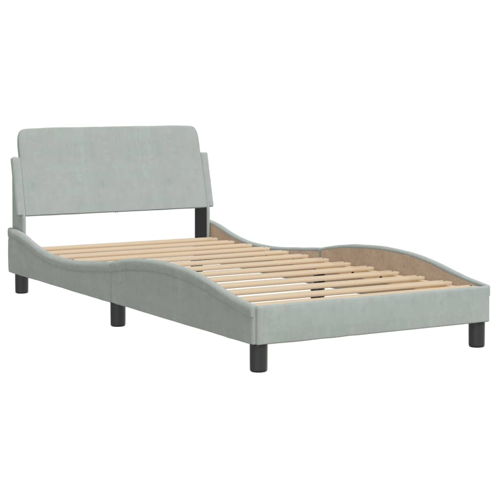 Lit avec matelas Hanko gris clair 100x200 cm velours - XIOS