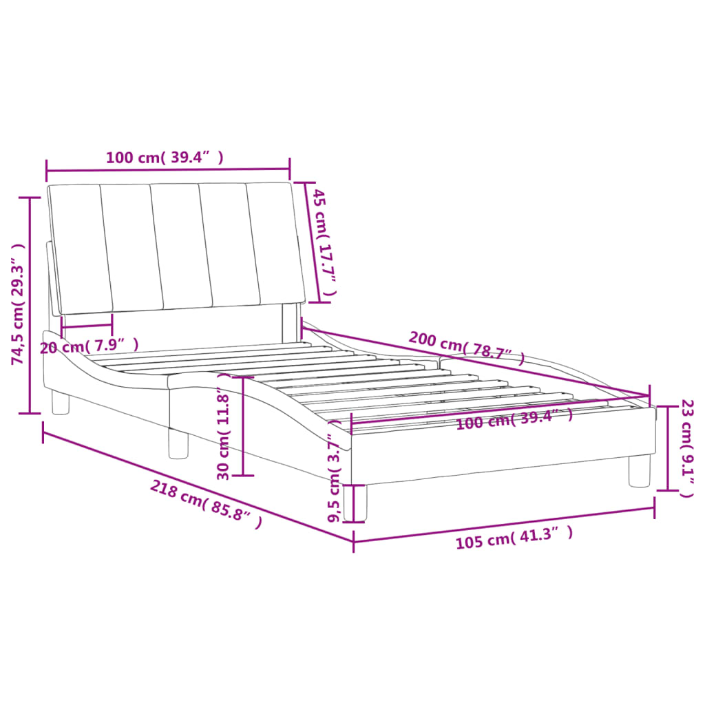 Lit avec matelas Hanko gris clair 100x200 cm velours - XIOS