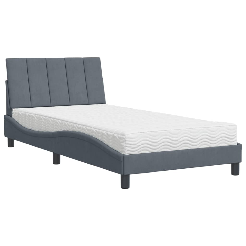 Lit avec matelas Hanko gris foncé 100x200 cm velours - XIOS
