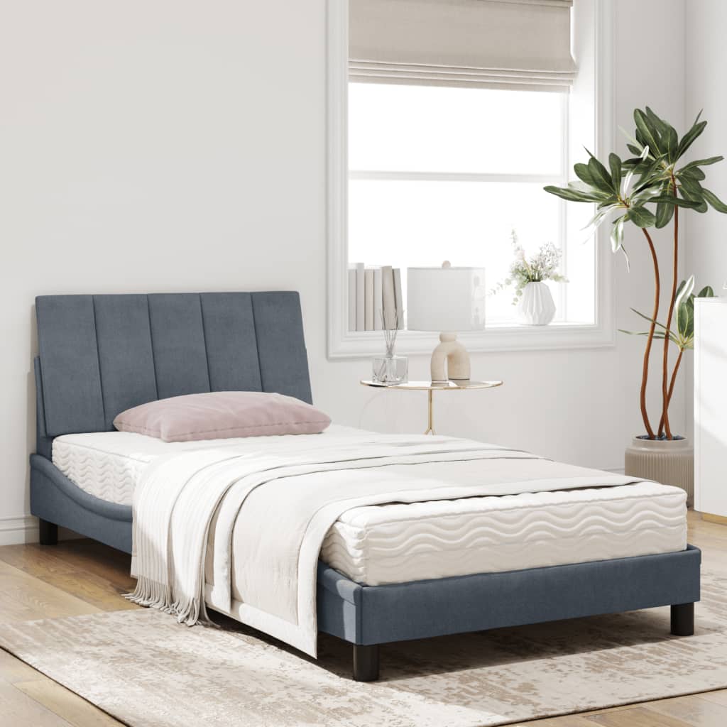 Lit avec matelas Hanko gris foncé 100x200 cm velours - XIOS