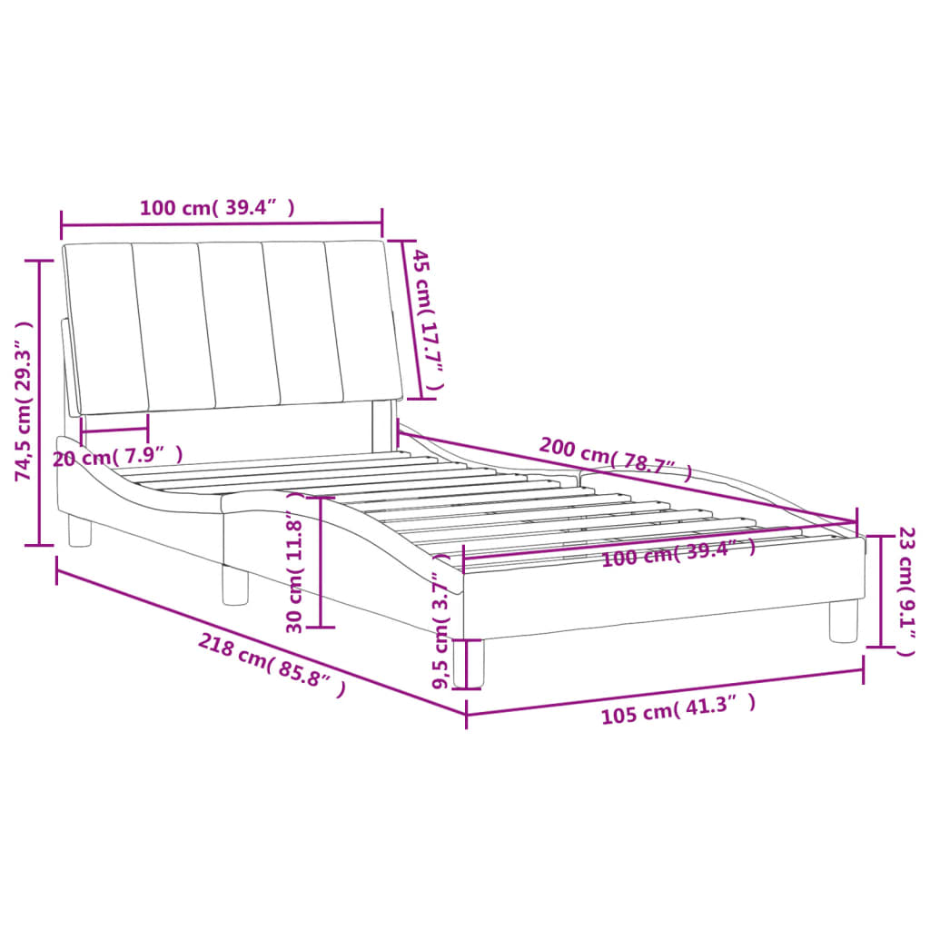 Lit avec matelas Hanko gris foncé 100x200 cm velours - XIOS
