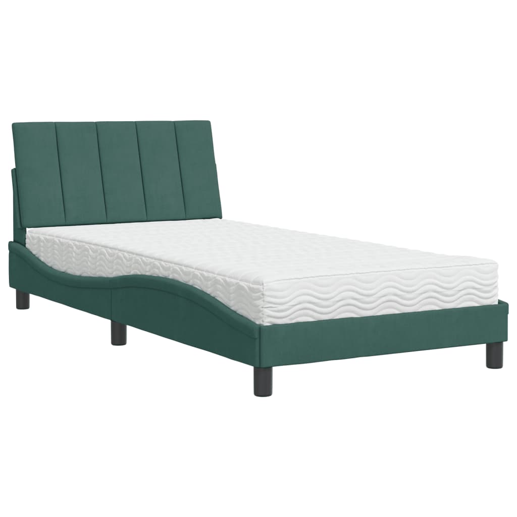 Lit avec matelas Hanko vert foncé 100x200 cm velours