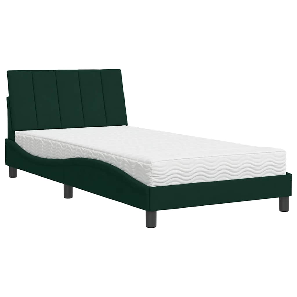 Lit avec matelas Hanko vert foncé 100x200 cm velours - XIOS