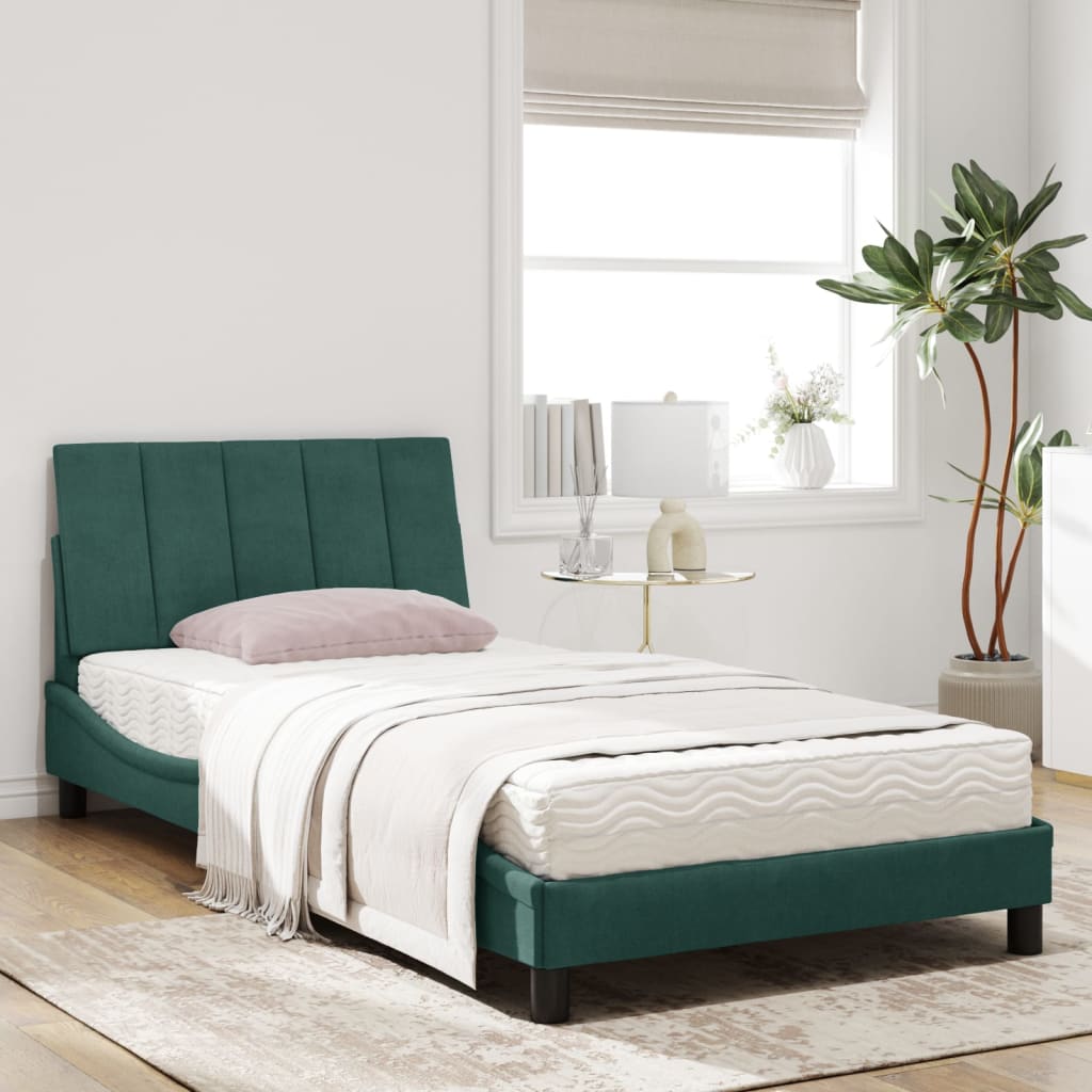 Lit avec matelas Hanko vert foncé 100x200 cm velours