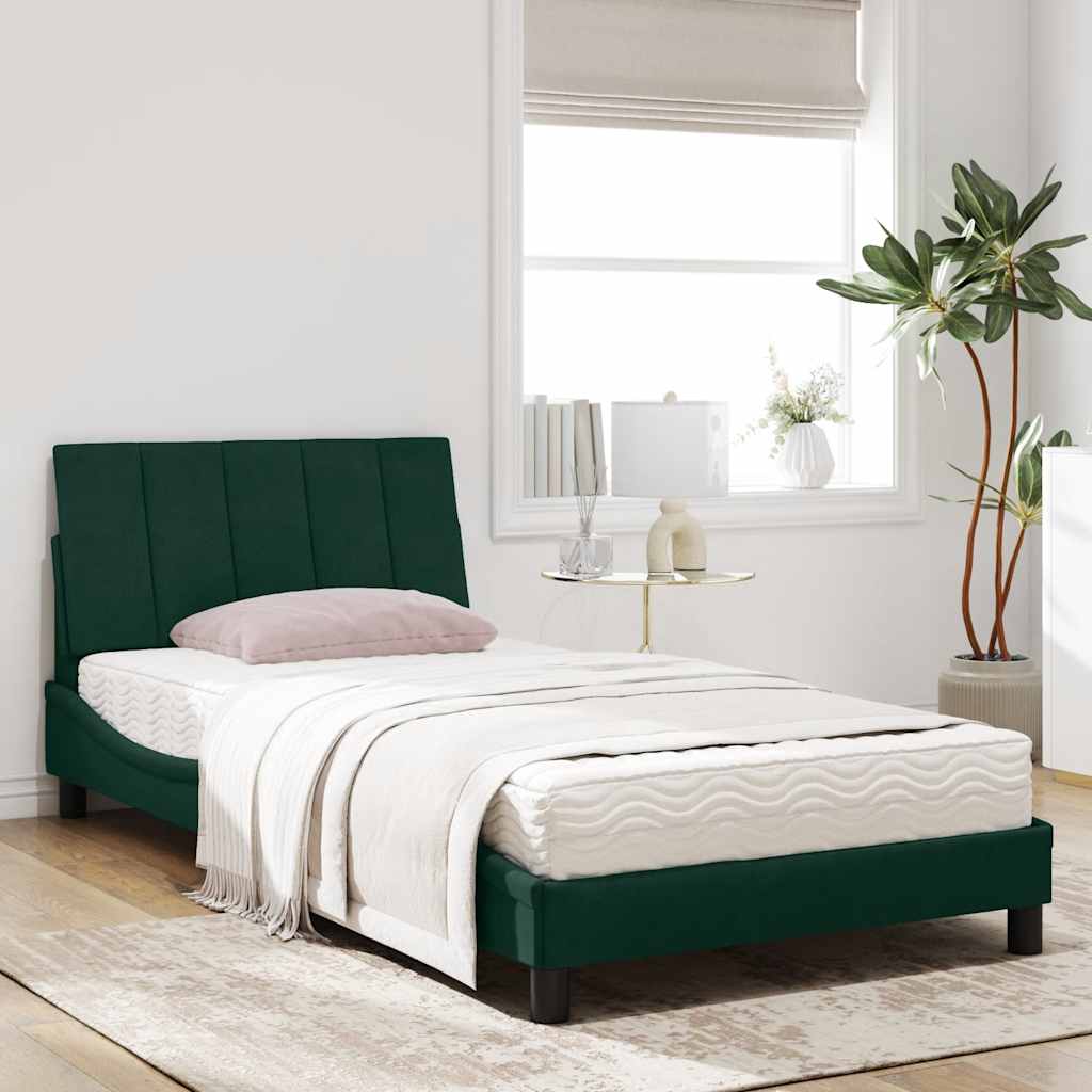Lit avec matelas Hanko vert foncé 100x200 cm velours - XIOS