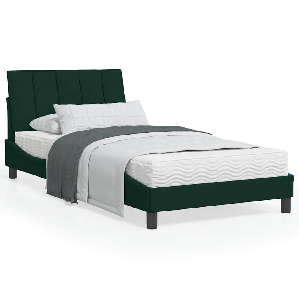 Lit avec matelas Hanko vert foncé 100x200 cm velours - XIOS