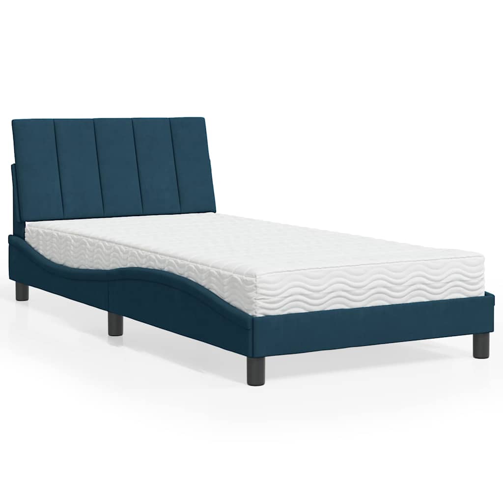 Lit avec matelas Hanko bleu 100x200 cm velours - XIOS