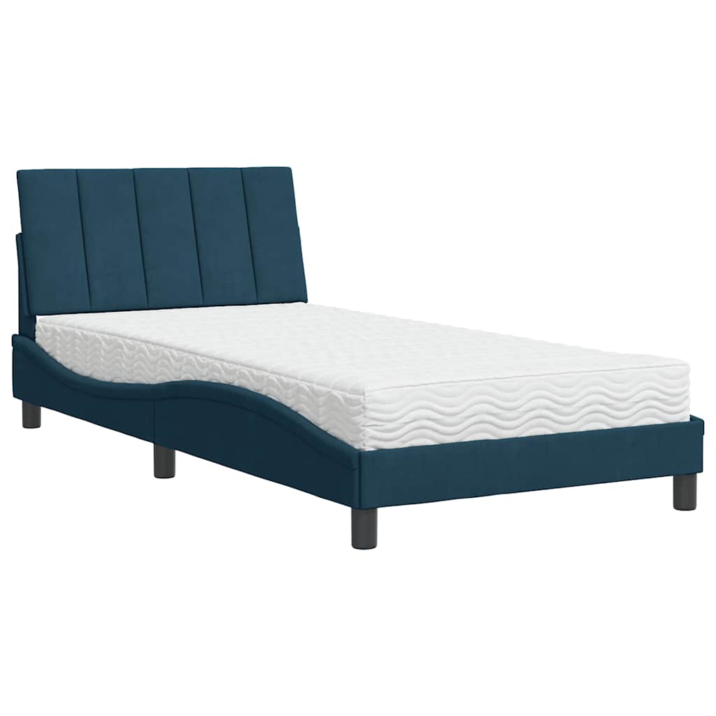 Lit avec matelas Hanko bleu 100x200 cm velours - XIOS