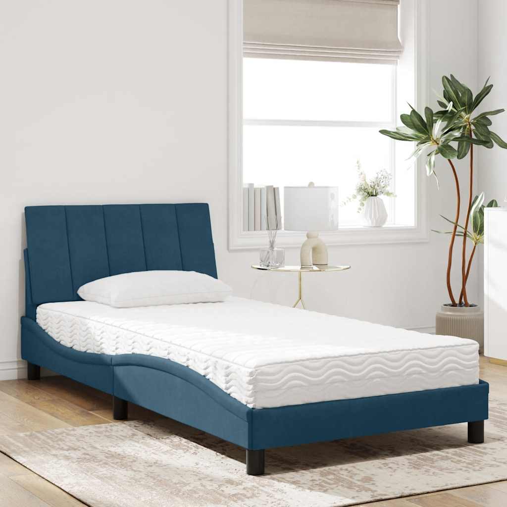 Lit avec matelas Hanko bleu 100x200 cm velours - XIOS