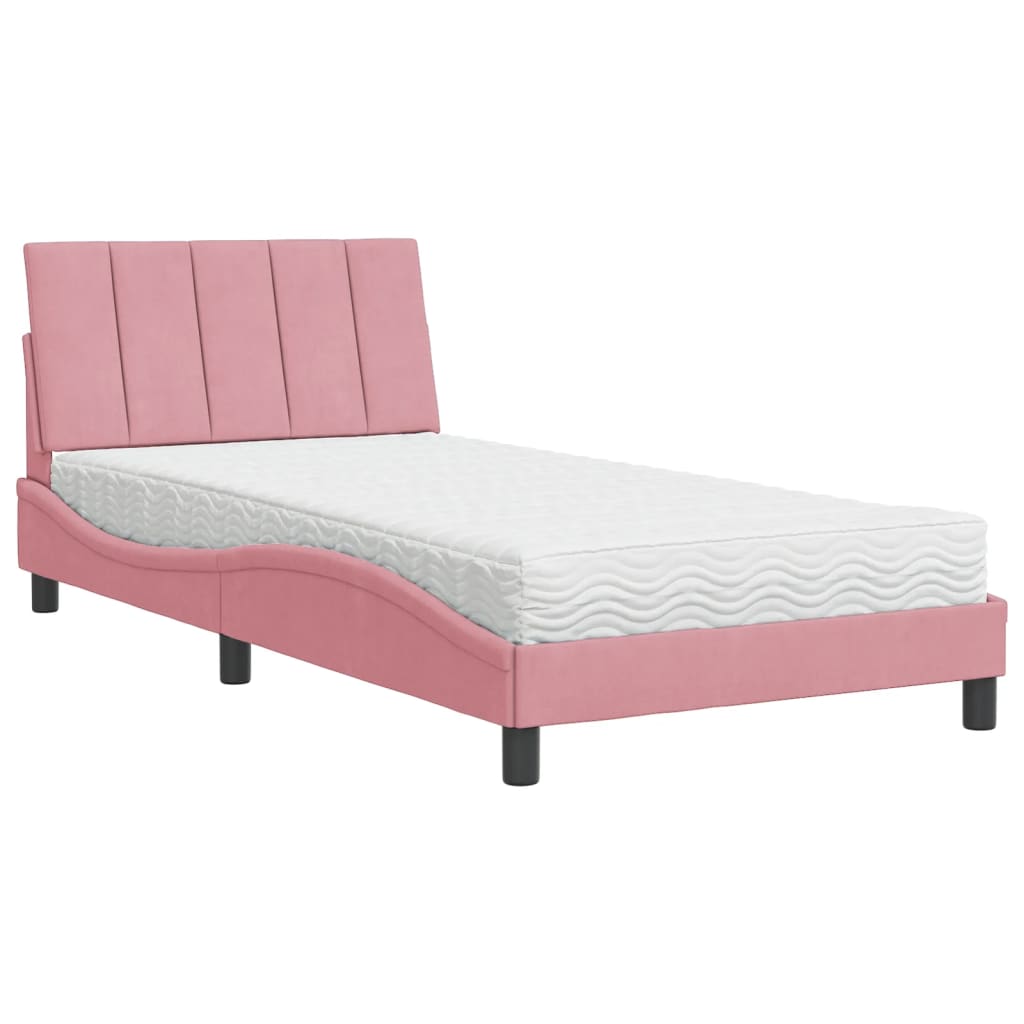 Lit avec matelas Hanko rose 100x200 cm velours - XIOS