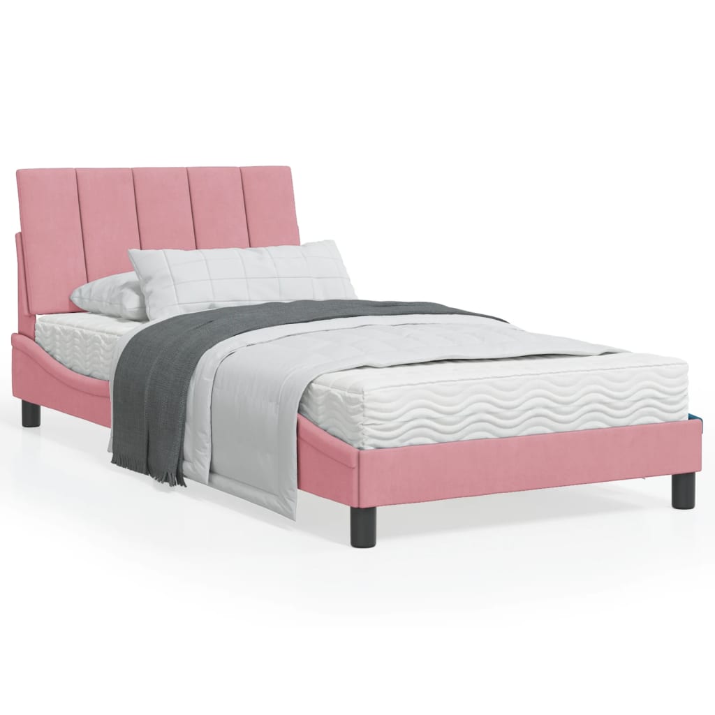 Lit avec matelas Hanko rose 100x200 cm velours - XIOS