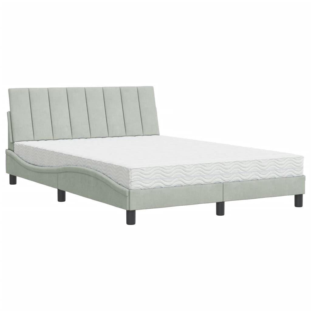 Lit avec matelas Hanko gris clair 120x200 cm velours - XIOS