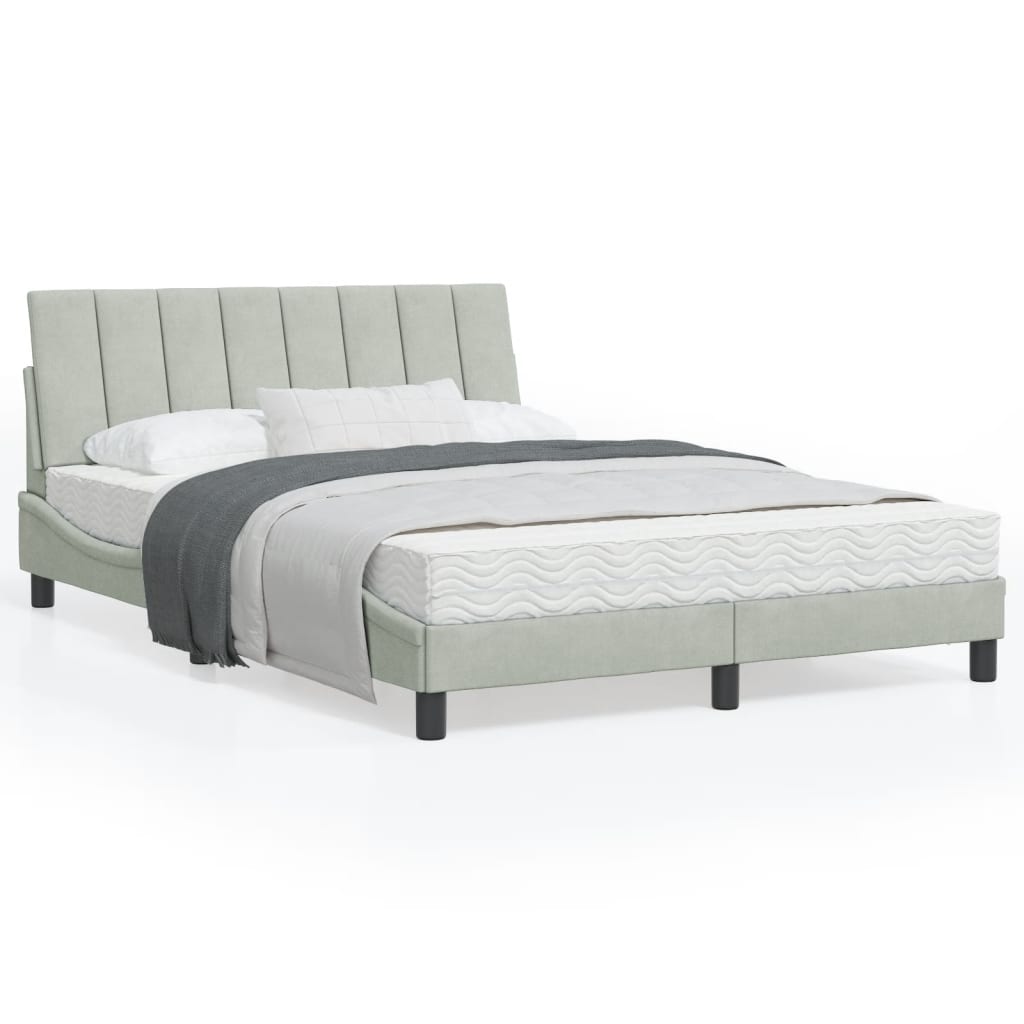 Lit avec matelas Hanko gris clair 120x200 cm velours - XIOS