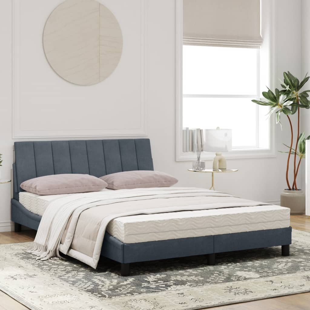 Lit avec matelas Hanko gris foncé 120x200 cm velours - XIOS
