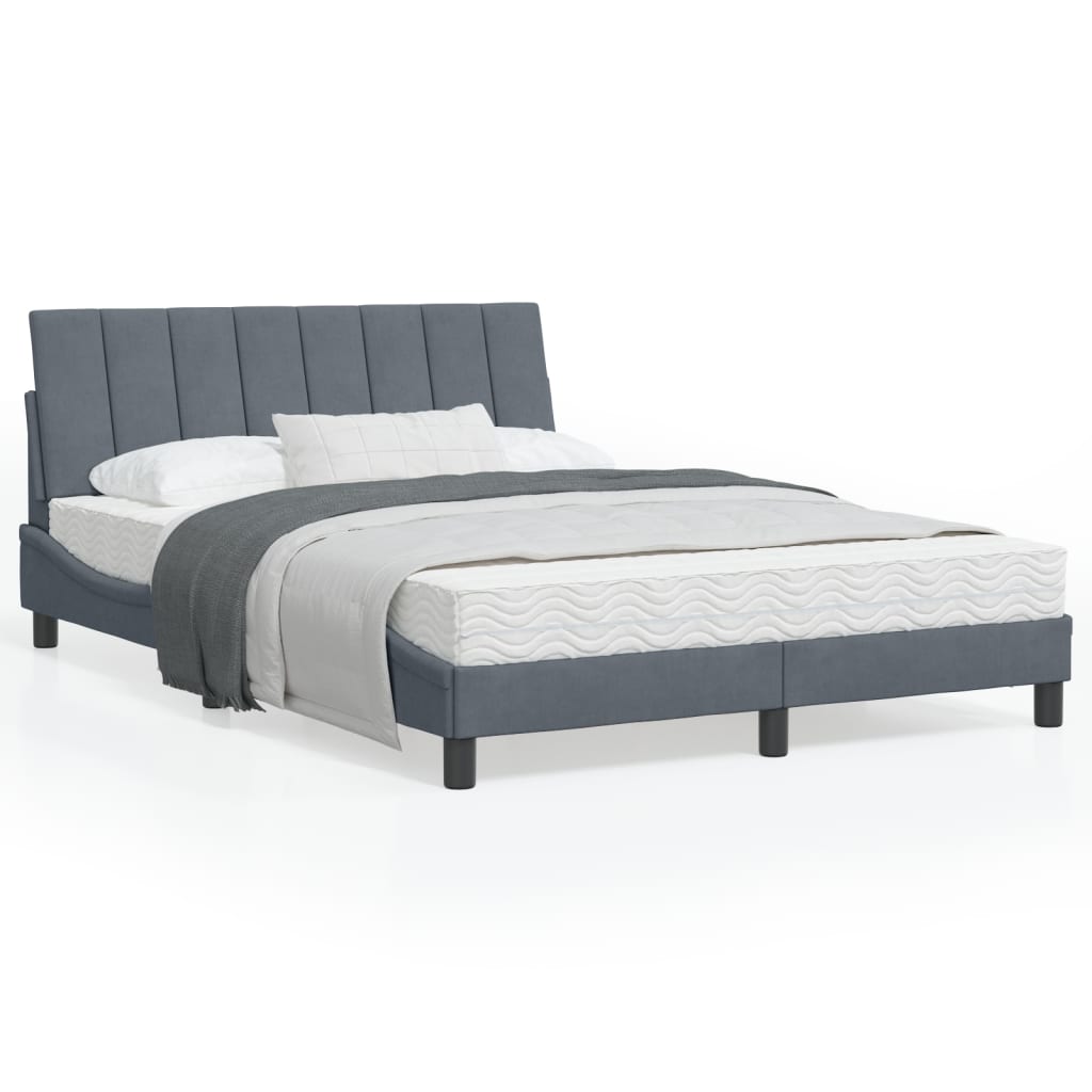 Lit avec matelas Hanko gris foncé 120x200 cm velours - XIOS