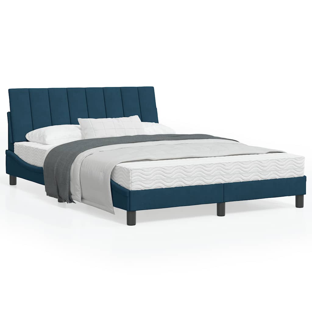Lit avec matelas Hanko bleu 120x200 cm velours - XIOS