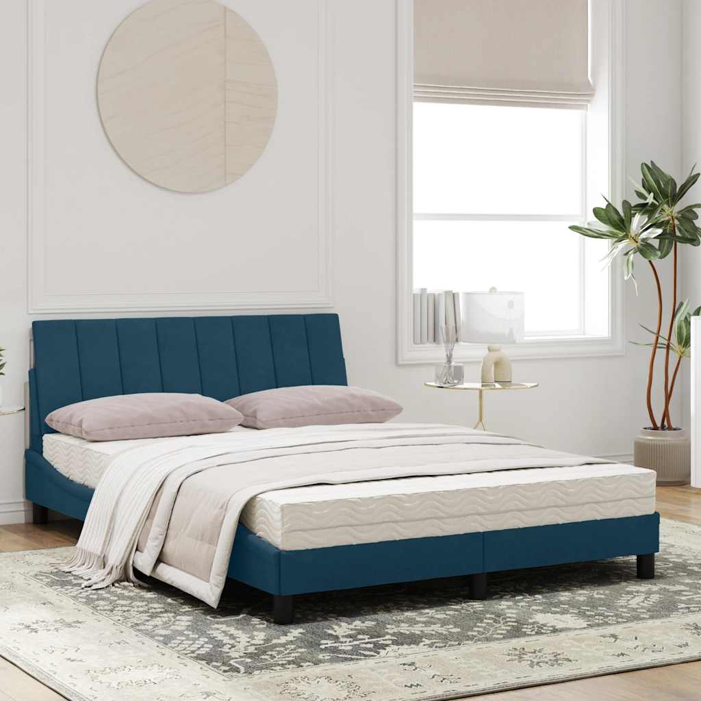 Lit avec matelas Hanko bleu 120x200 cm velours - XIOS