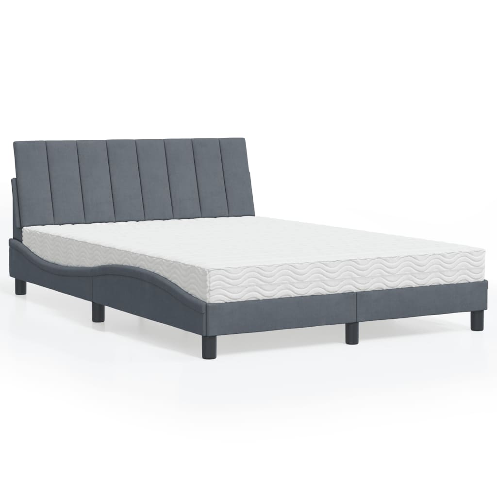 Lit avec matelas Hanko gris foncé 140x190 cm velours - XIOS