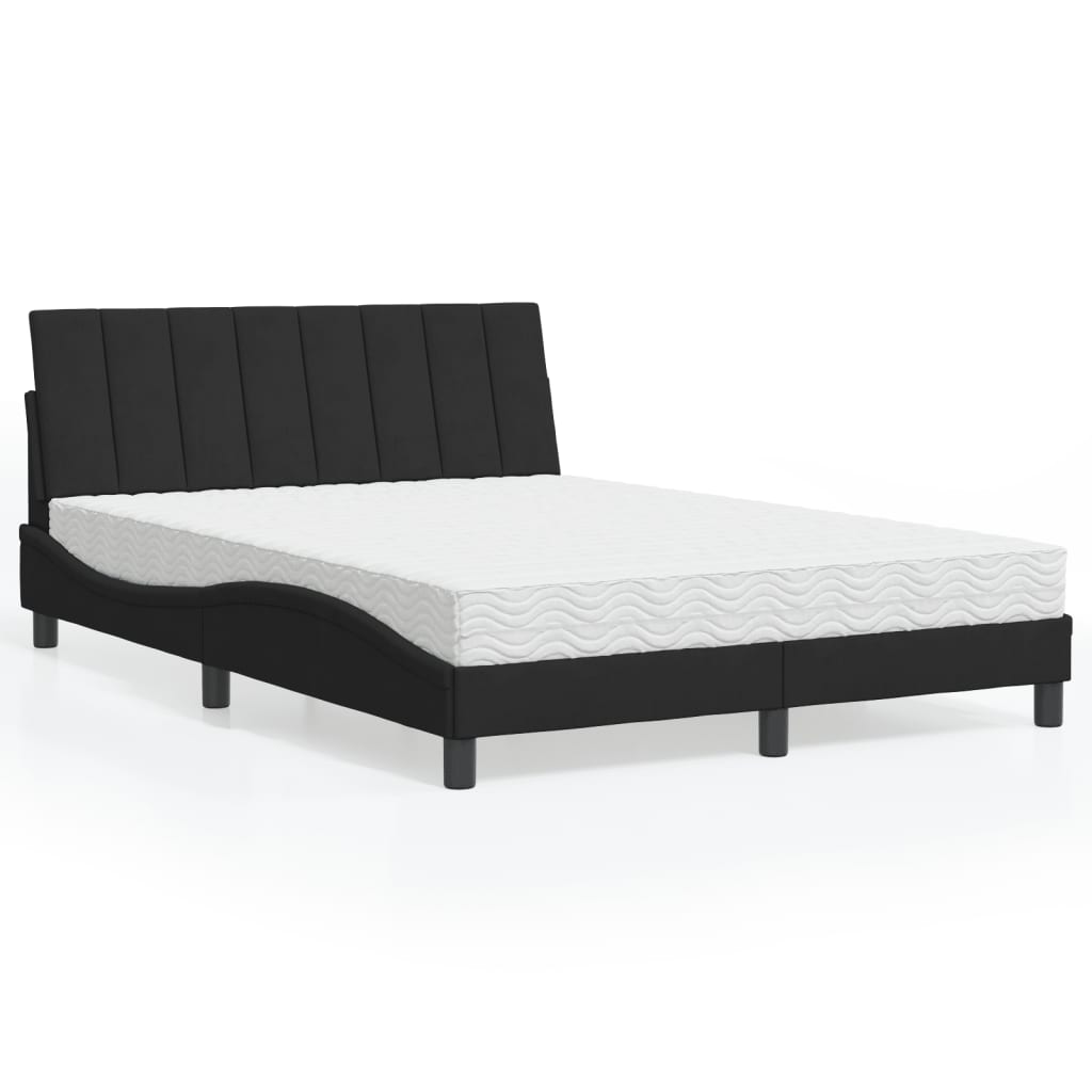 Lit avec matelas Hanko noir 140x190 cm velours - XIOS