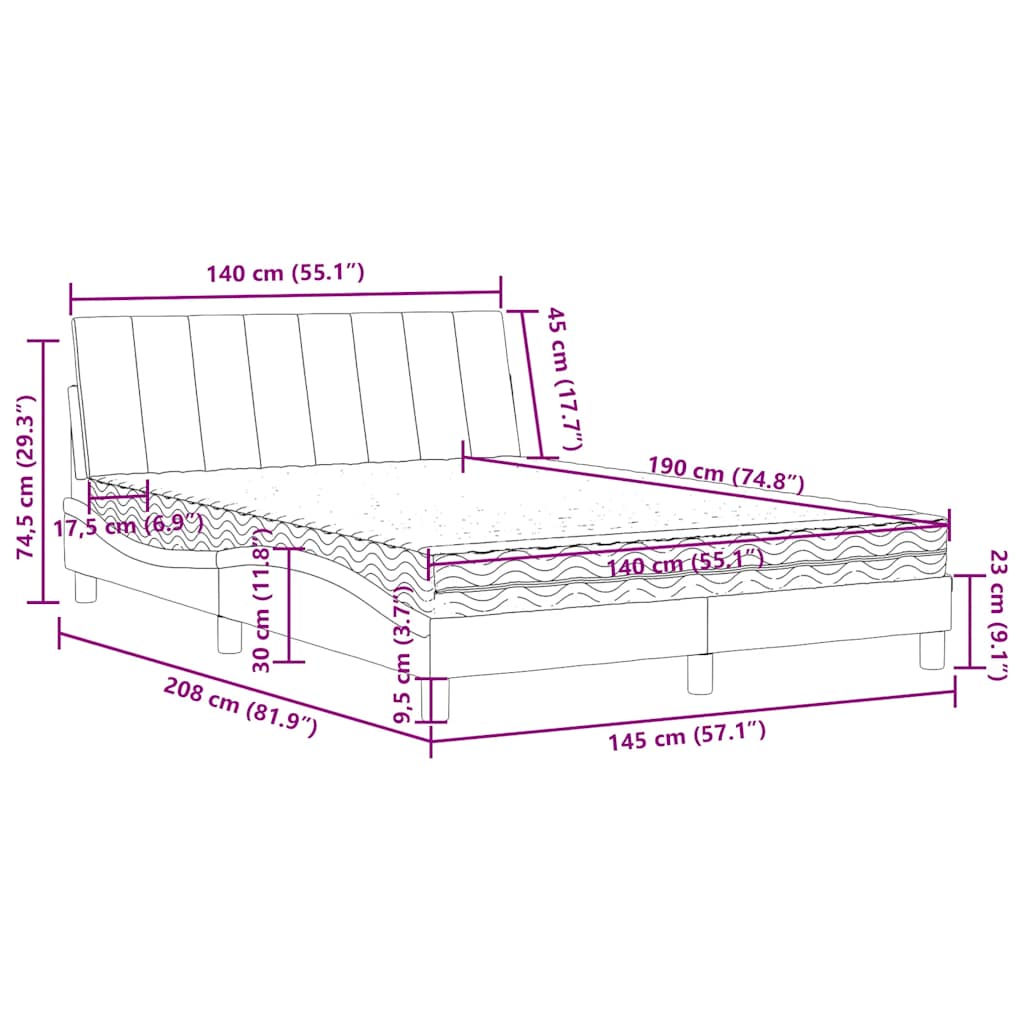 Lit avec matelas Hanko vert foncé 140x190 cm velours - XIOS
