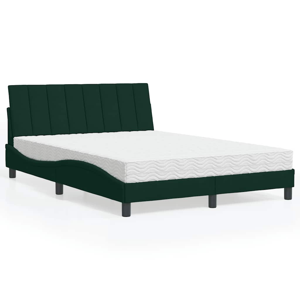 Lit avec matelas Hanko vert foncé 140x190 cm velours - XIOS